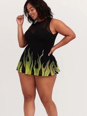Torrid X Disney Villains Maleficent Fire One Piece Swimsuit Dress